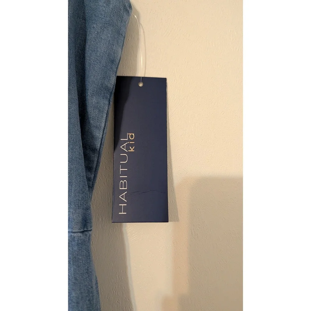 Habitual Kid Girls Denim Jumpsuit‎ Medium Stone Blue Wide Leg Tie Back Size 7-8
